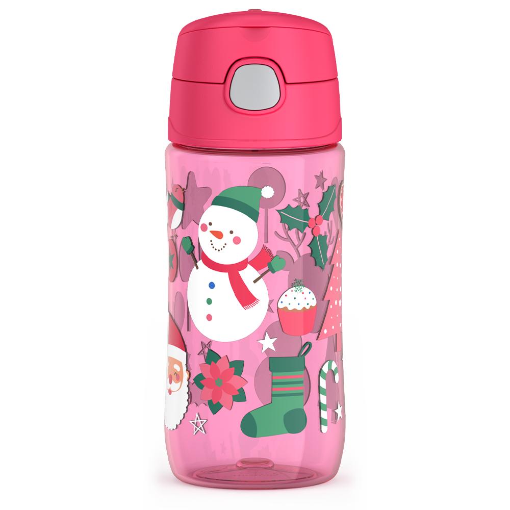 16oz THERMOS® KIDS PLASTIC WATER BOTTLE PINK SNOWMAN