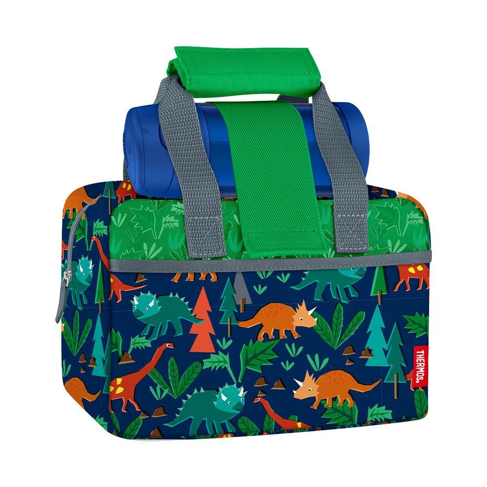 LUNCH DUFFLE WITH 12oz FUNTAINER® SOLID BOTTLE WOODLAND DINO